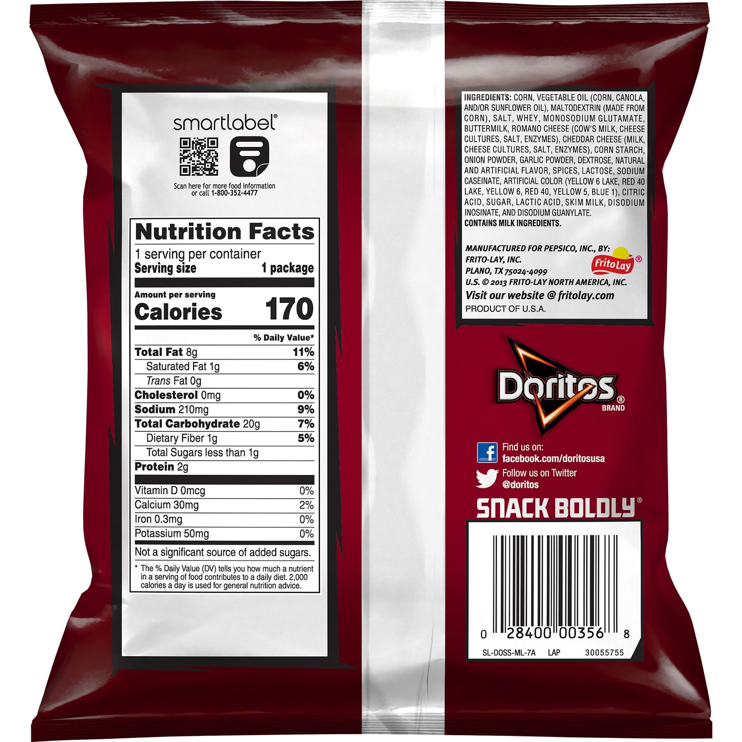 Doritos Spicy Nacho Flavored Tortilla Chips, 1.50 OZ (31.8g) - Export