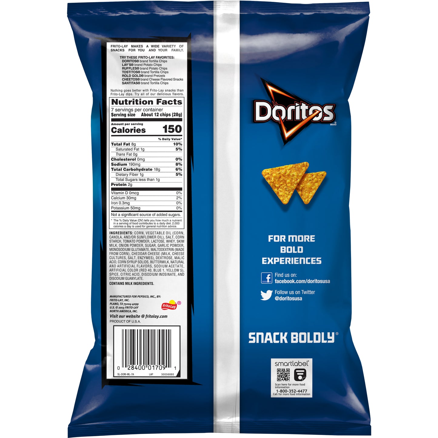 Doritos Cool Ranch Flavored Tortilla Chips, 7 OZ (198g) - Export