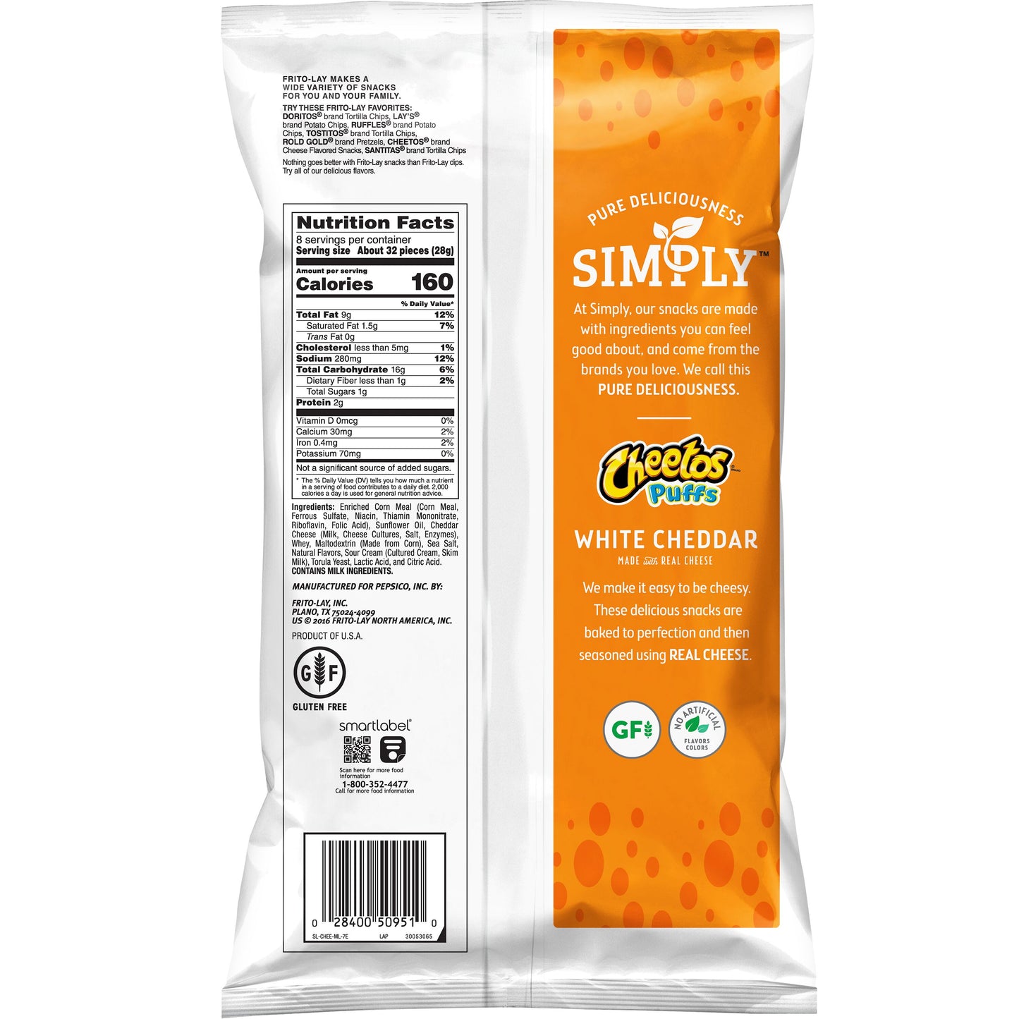 Cheetos Simply White Cheddar Cheese Puffs, Made with Real Cheese,8 OZ (227g) - Export