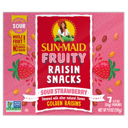 Sun-Maid Fruity Raisin Snacks Sour Strawberry Golden Raisins 7 Pouches (20gm Each)