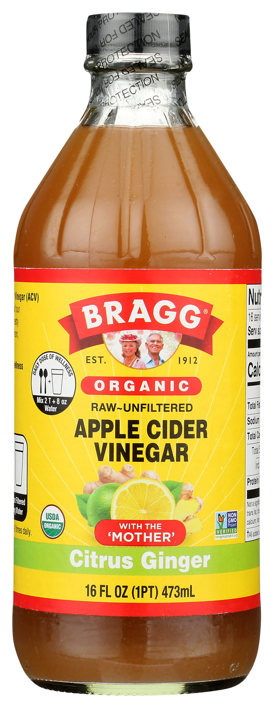 Bragg Citrus Ginger Organic Apple Cider Vinegar, Raw & Unfiltered,Non GMO, 473ml