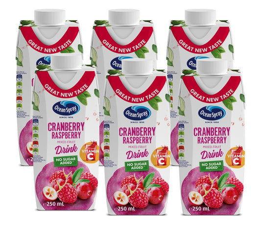 Ocean Spray Cranberry Raspberry Mixed Fruit Drink No Sugar Added, 250ml, Pack of 6
