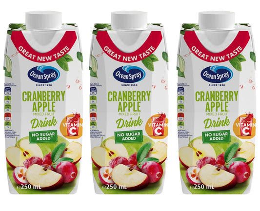 Ocean Spray Cranberry Apple Mixed Fruit Drink No Sugar Added, 250ml ,Pack of 3