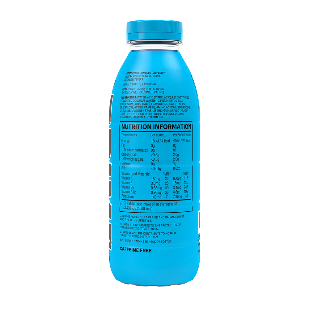 Prime Blue Raspberry Hydration Drink 500ml (Pack of 12)