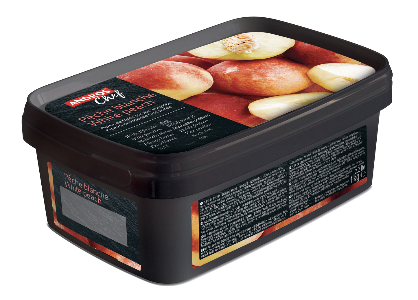 Andros Chef Frozen White Peach Puree 1 kg Tub