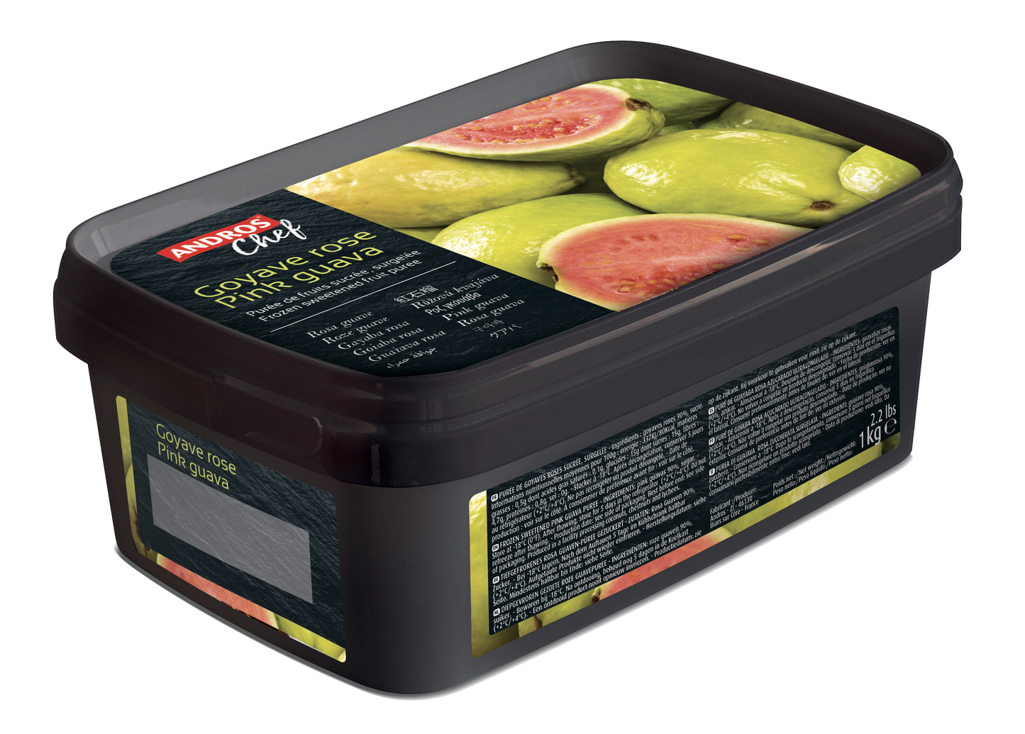 Andros Chef Frozen Pink Guava Puree 1kg Tub.