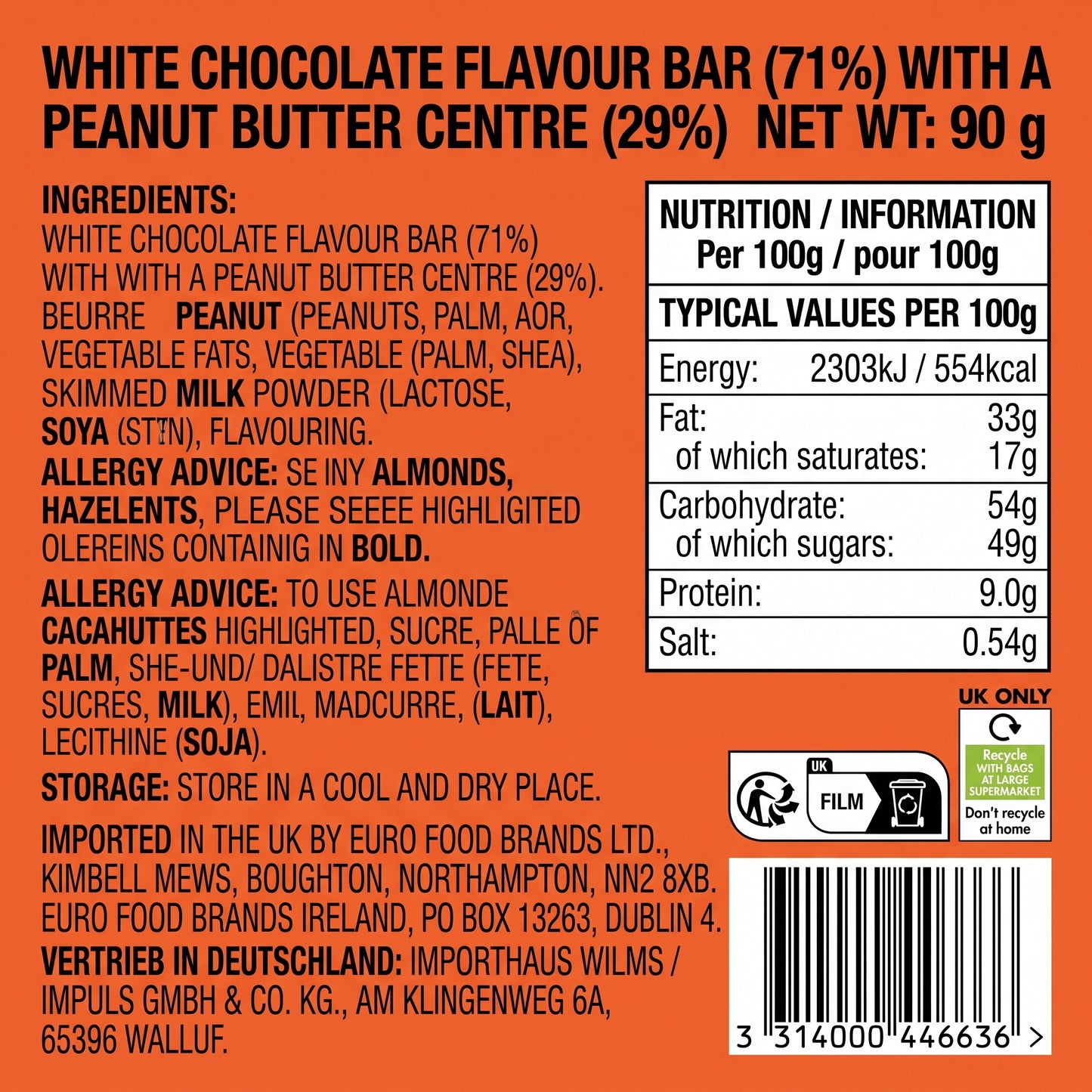 Reeses White Chocolate Block 90g