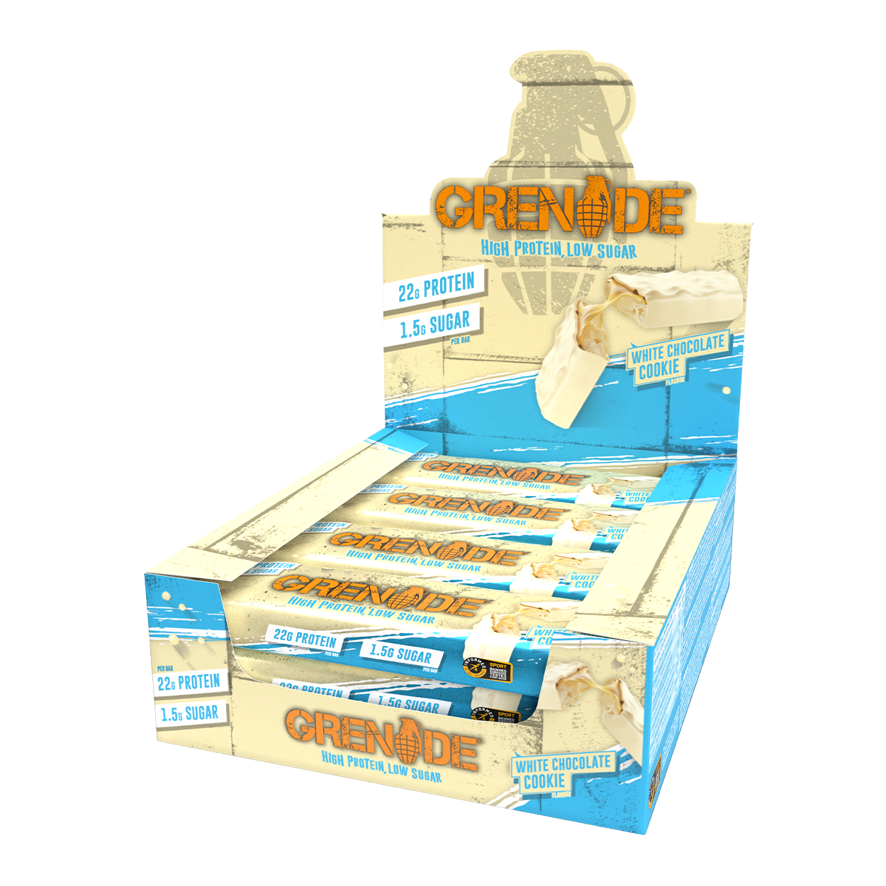 Grenade White Chocolate Cookie- High Protein Bar - Low Sugar (60gm x 12) Box