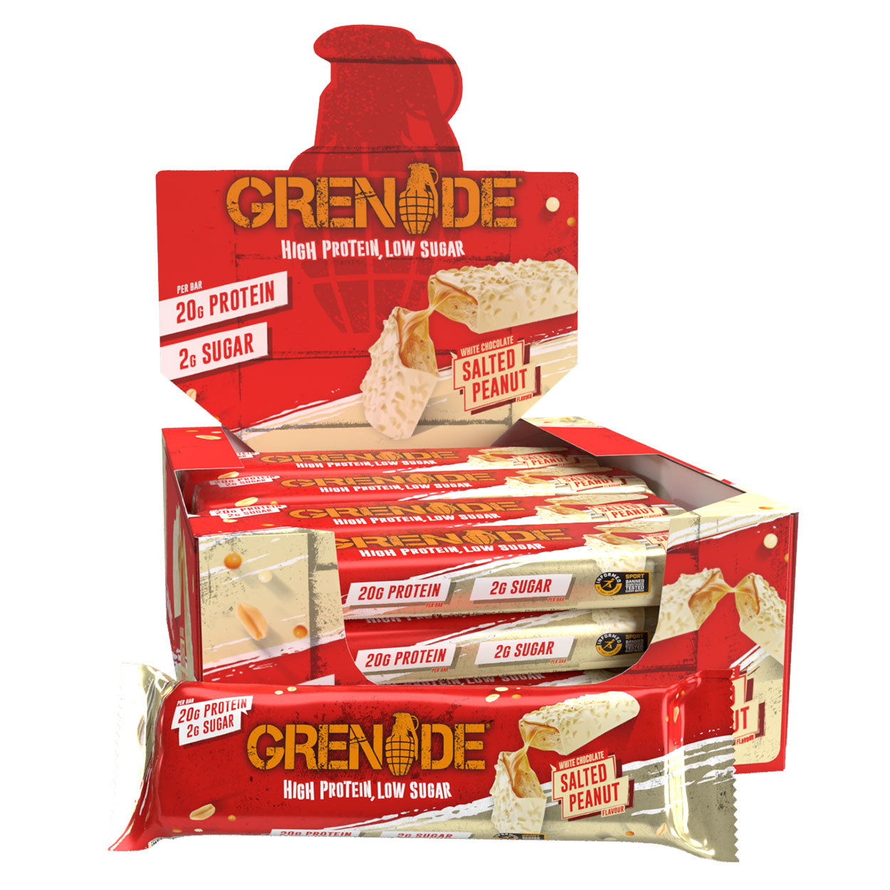 Grenade White Chocolate Salted Peanut - High Protein Bar - Low Sugar (60gm x 12) Box