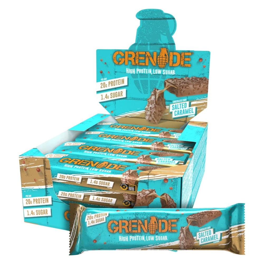 Grenade Chocolate Chip Salted Caramel - High Protein Bar - Low Sugar (60gm x 12) Box