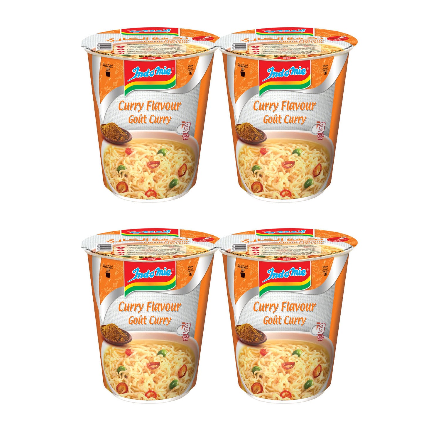 Indomie Instant Cup Noodles, Gout Curry Flavour with Seasoning Powder and Sauce-60 g(Pack of 4)