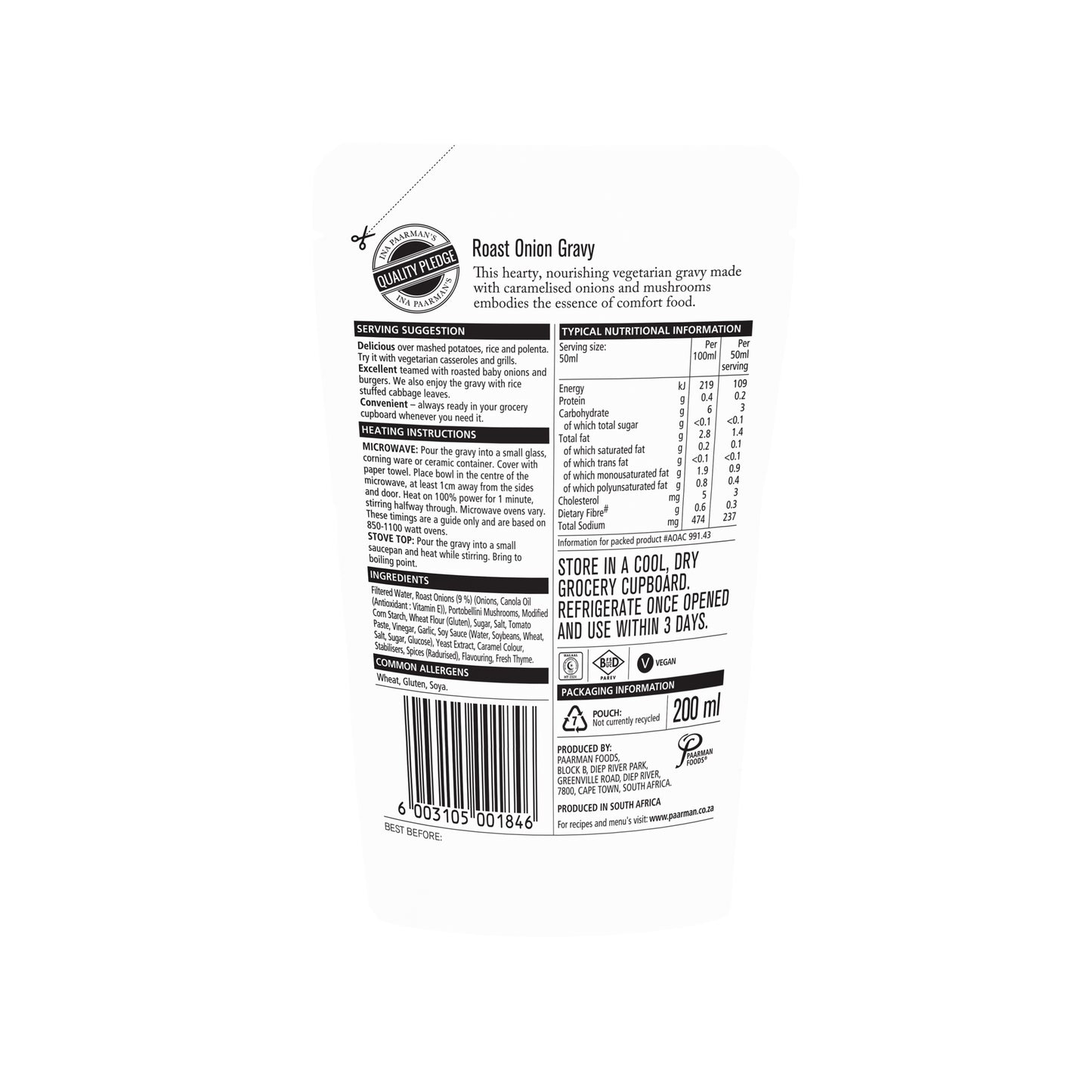 Ina Paarman Roast Onion Homestyle Ready To Serve Gravy 200ml