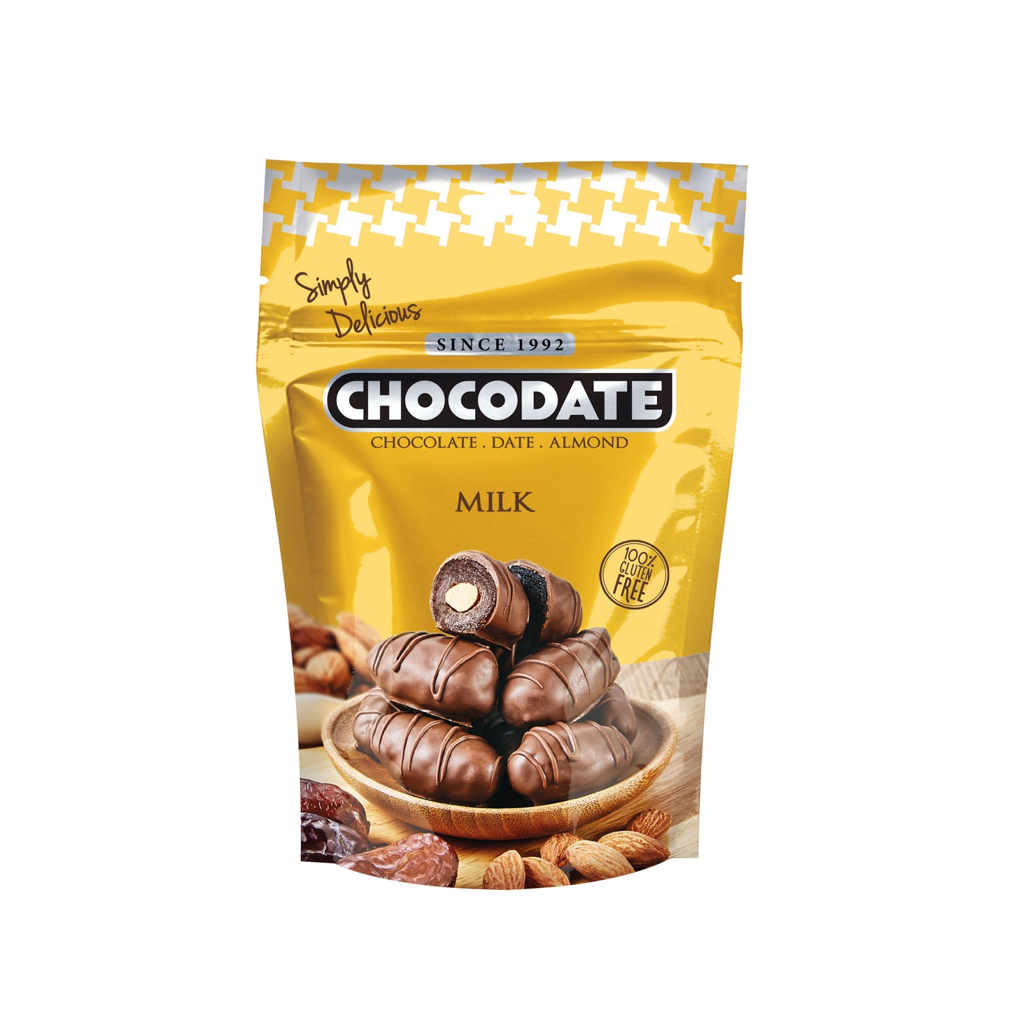 Chocodate Milk | Exquisite Bite Sized Delicacy | Handmade Treat - Rich Silky Chocolate - Velvety Arabian Date - Golden Roasted Almond - Perfect Snacking - 90Gm