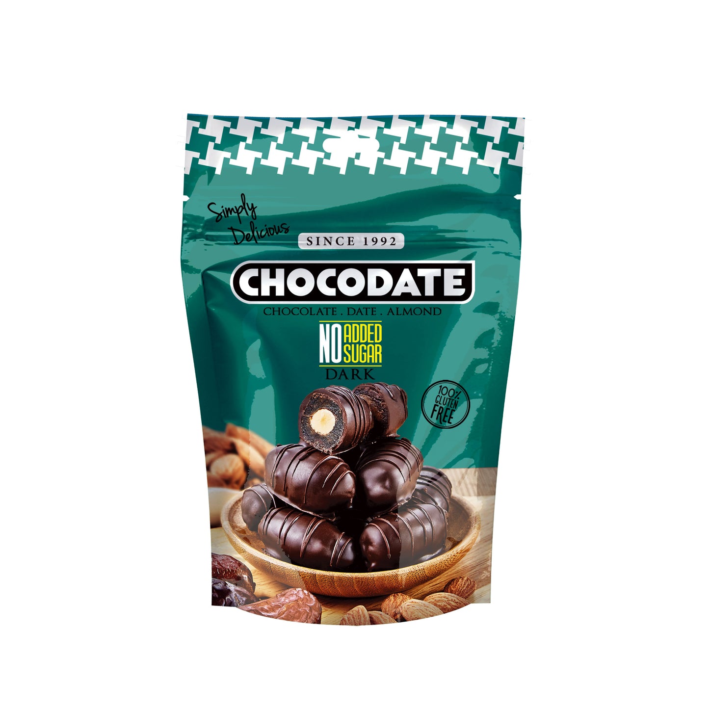 Chocodate No Sugar Added Rich Silky Chocolate, Roasted Almonds, Velvety Arabian Dates, Low Calories, No GMO, Gluten Free Chocolate, Perfect Snacking -90gm