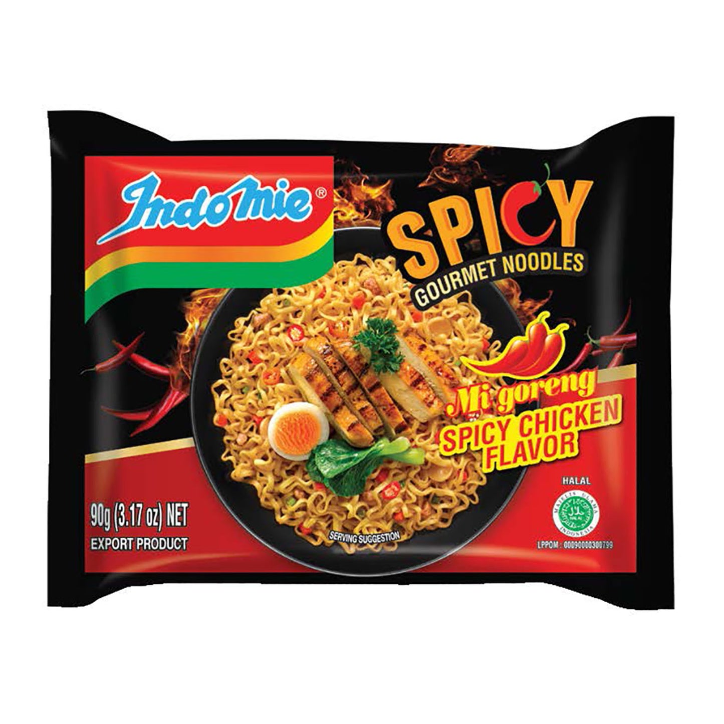 Indomie Hot Spicy Chicken Fried Gourmet Noodles, Halal Certified - 5 Packs Each 83g