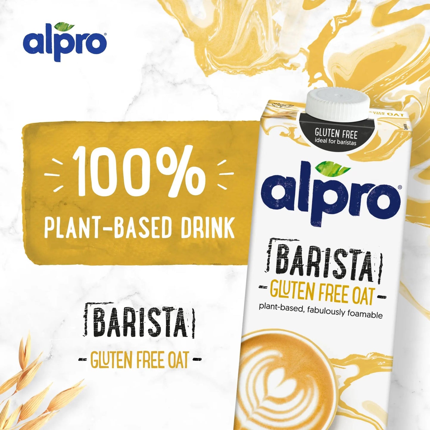Alpro Gluten Free Oat Barista (1l), 100% Plant Based And Gluten & Dairy Free, Suitable For Vegans, Naturally Free From Lactose, Rich In Nutrients Alpro