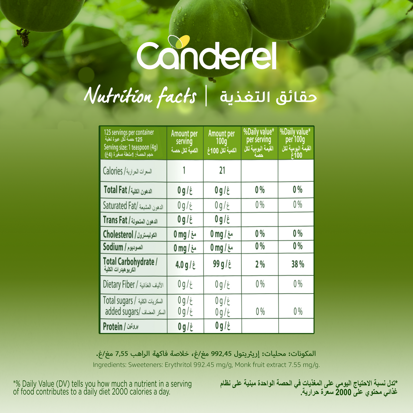 Canderel Monk Fruit With Erythritol Canister 500gm