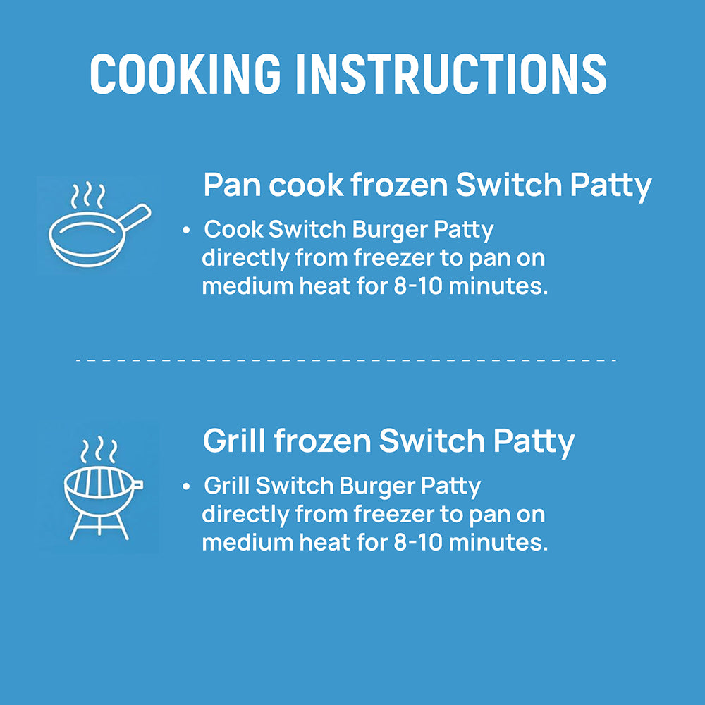 Switch Vegan Burger Patties 230g, 100% Plant-Based, GMO-Free, Cholesterol-Free, Soy-Free, Gluten-Free Halal (2 Patties)(Frozen)