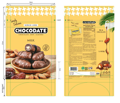 Chocodate Milk | Exquisite Bite Sized Delicacy | Handmade Treat - Rich Silky Chocolate - Velvety Arabian Date - Golden Roasted Almond - Perfect Snacking - 90Gm