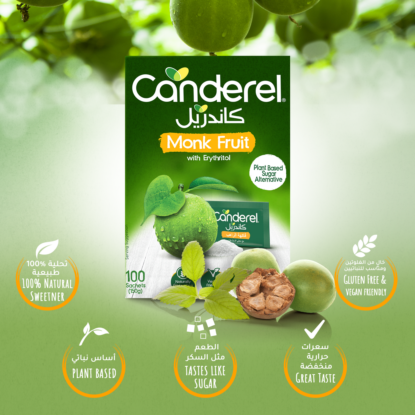 Canderel Monk Fruit With Erythritol - 100 Sachets (150gm)