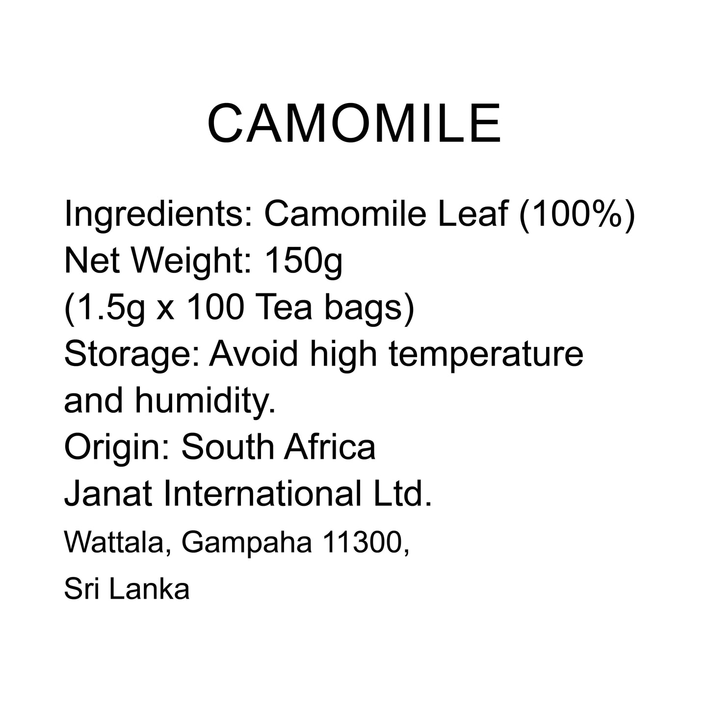 Janat Professional Series Ziplock Camomile 100 Tea Bags