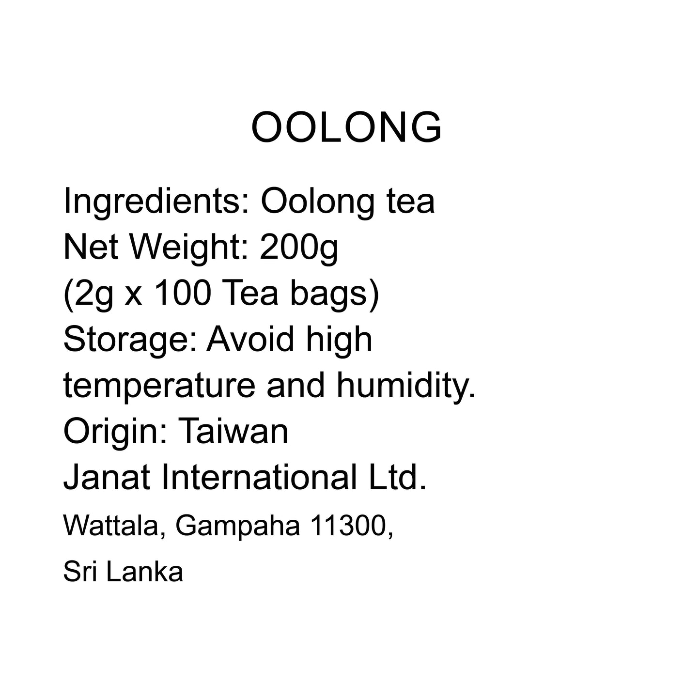 Janat Professional Series Ziplock Oolong 100TB