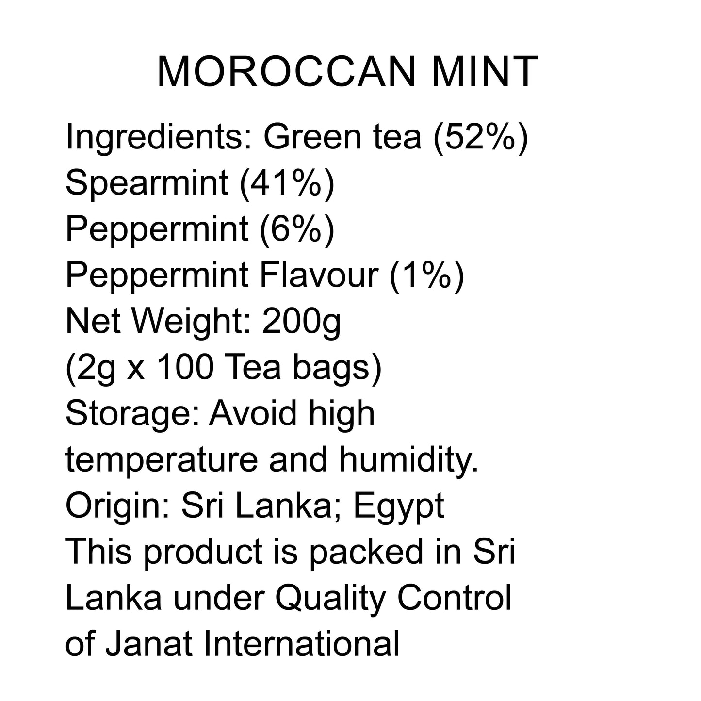 Janat Professional Series Ziplock Moroccan Mint 100 Tea Bags