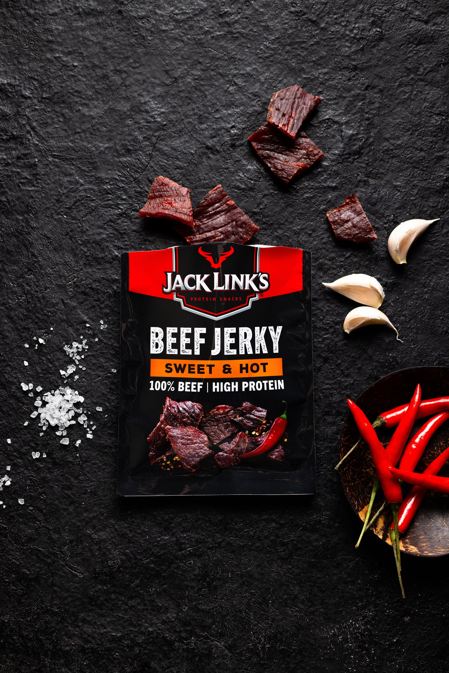 Jack Link’s Beef Jerky Sweet & Hot- High Protein Meat Snack -Dried Halal Beef- 1X60Gr