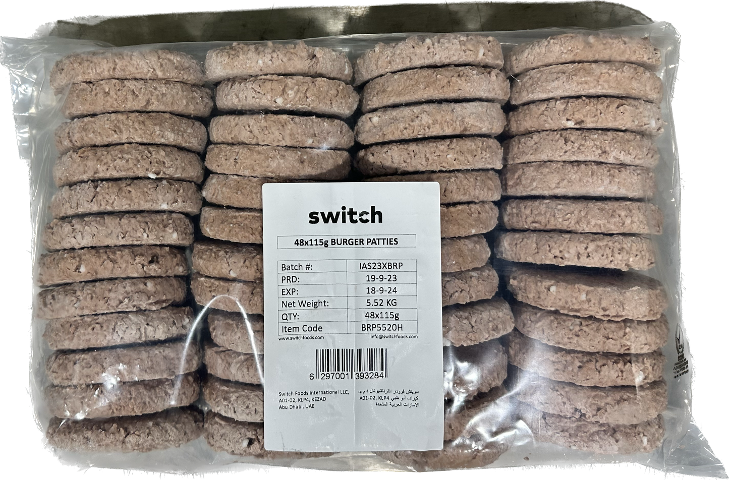 Switch 100% Vegan Burger Patties, 5.52kg, GMO-free, Cholesterol-free, Soy-free, Gluten-free, Dairy-free, Halal (Frozen)