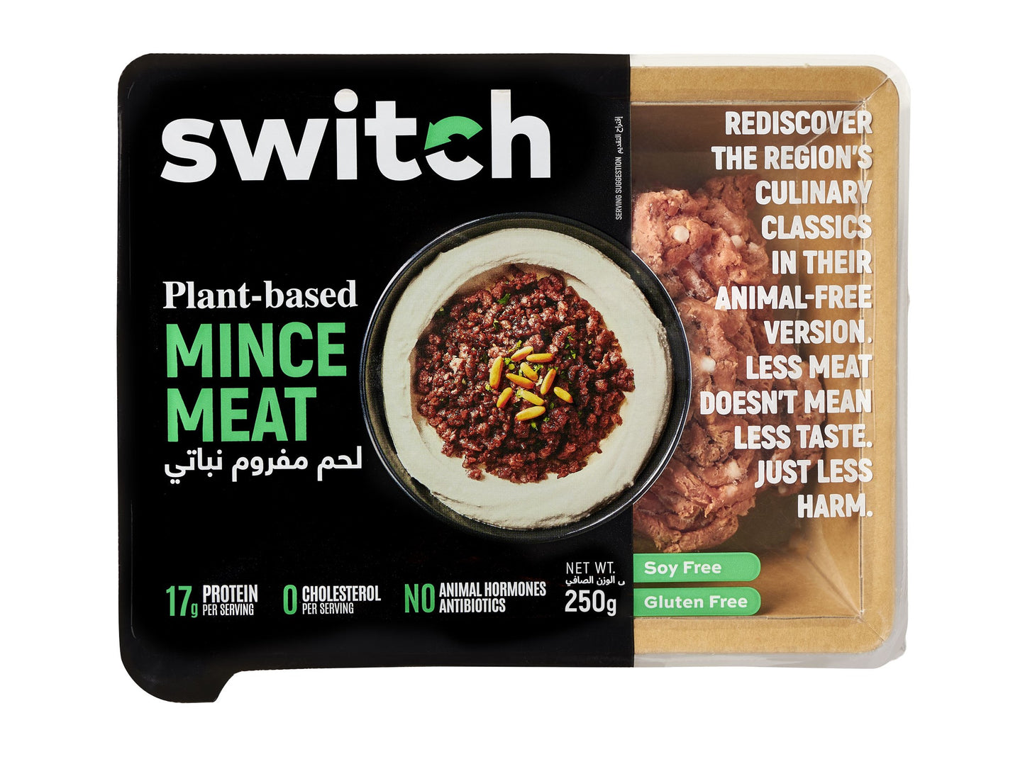 Switch Vegan Mince Meat 250g, 100% Plant-Based, GMO-Free, Cholesterol-Free, Soy-Free, Gluten-Free Halal (Frozen)