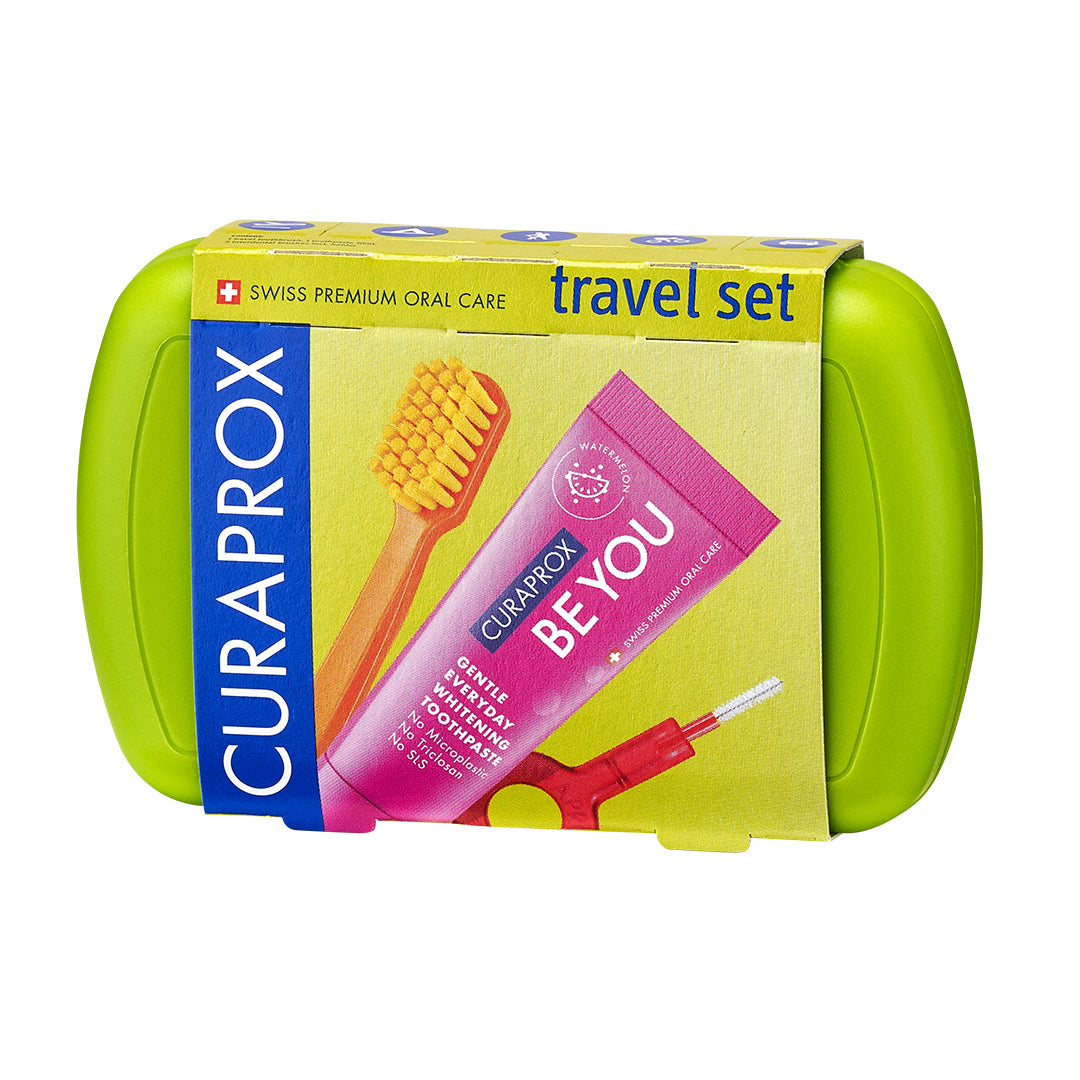 Curaprox Travel Set green, travel toothbrush, interdental brush, toothpaste 10ml, travel box