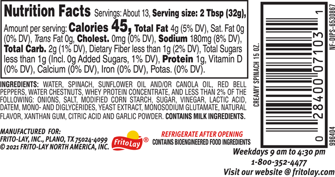 Tostitos Creamy Spinach Dip, Made with Real Spinach 15 OZ (425g) - Export