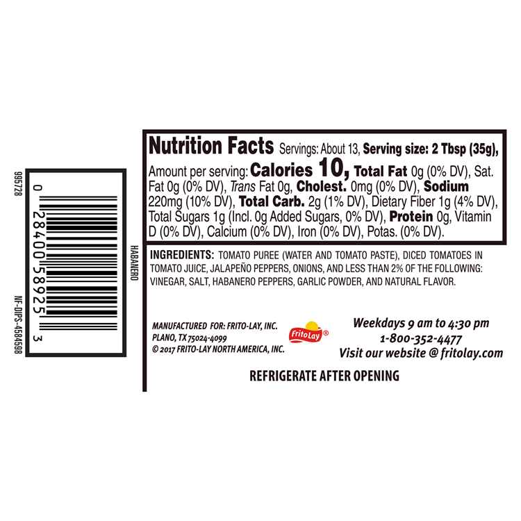 Tostitos Chunky Habanero Salsa Hot 15.5 OZ (439g) - Export