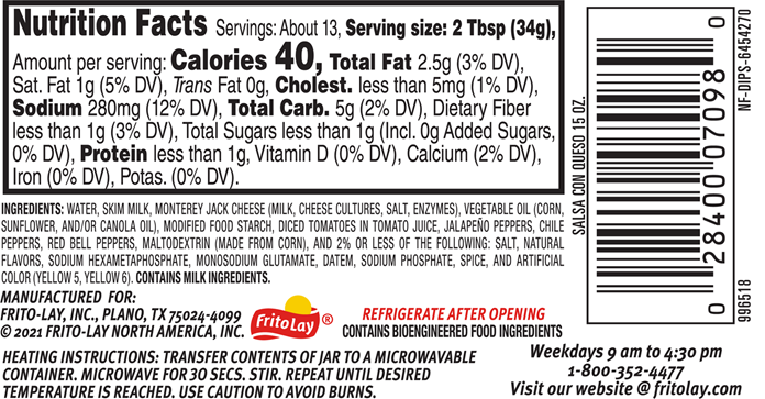 Tostitos Salsa Con Queso, Made With Real Milk & Cheese Dip , Medium 15 OZ (425g) - Export