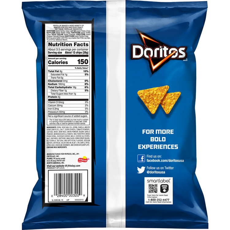 Doritos Cool Ranch Flavored Tortilla Chips 3.25 OZ (92g) - Export