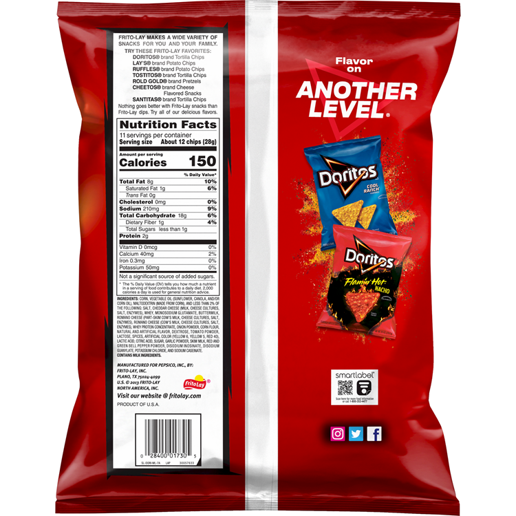 Doritos Nacho Cheese Flavored Tortilla Chips, 11 OZ (312g) - Export