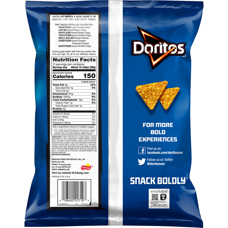 Doritos Cool Ranch Flavored Tortilla Chips, 11 OZ (312g) - Export