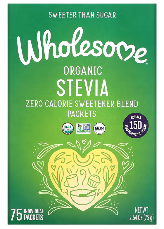 Wholesome Organic Stevia Zero Calorie Sweetener Blend Packets, Vegan, Gluten Free, NON GMO,75gm