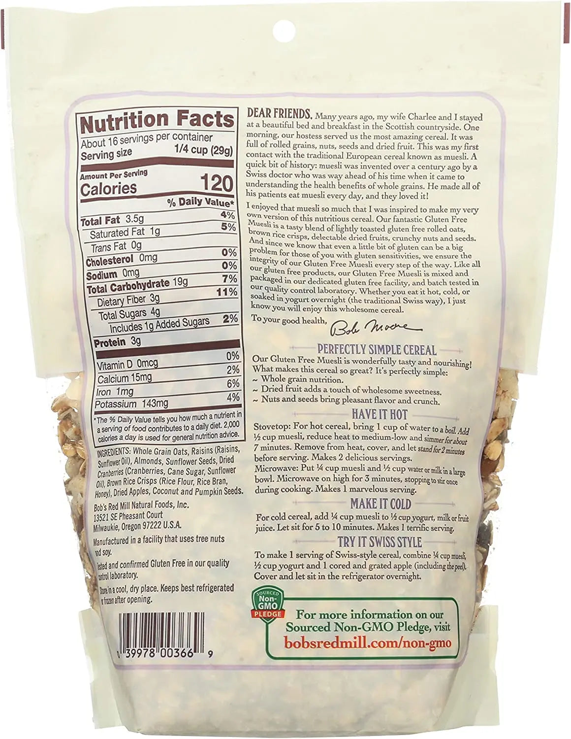 Bob's Red Mill Gluten Free Muesli, Hot or Cold Cereal, Non-GMO, 453gm Bob's Red Mill