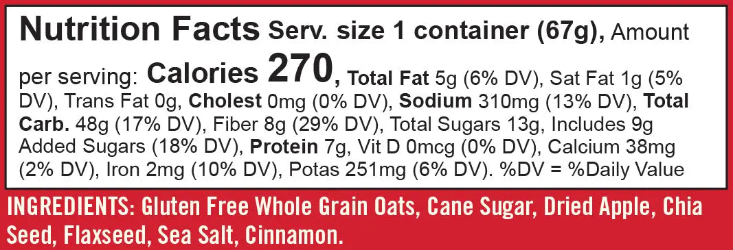 Bob's Red Mill Gluten Free Oatmeal Cup - Apple Cinnamon with Flax & Chia, Non-GMO 67gm Bob's Red Mill