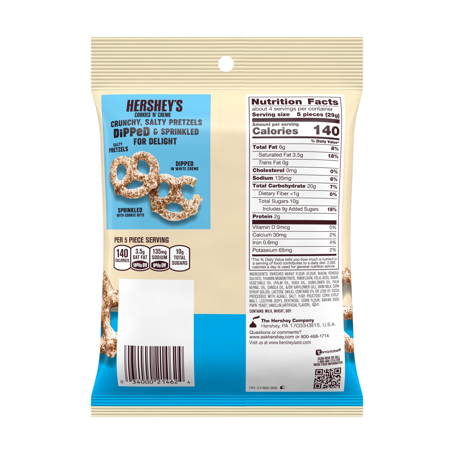 HERSHEY'S DiPPeD PreTzels COOKIES 'N' CREME Snack 120gm Hershey's