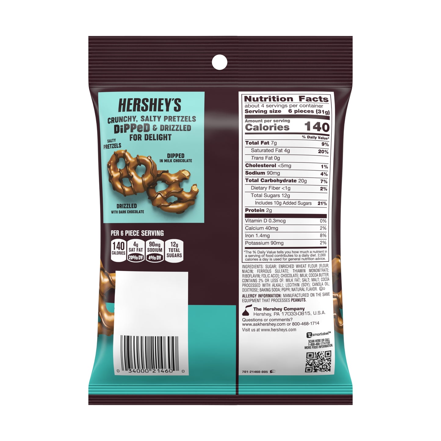 HERSHEY'S DiPPeD PreTzels Milk Chocolate Snack 120gm Hershey's
