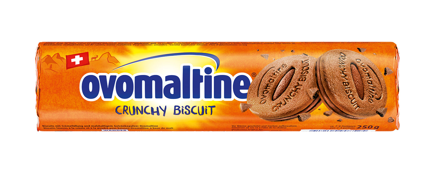 Ovomaltine Crunchy Swiss Sandwich Biscuit with 18% Malt, 250gm