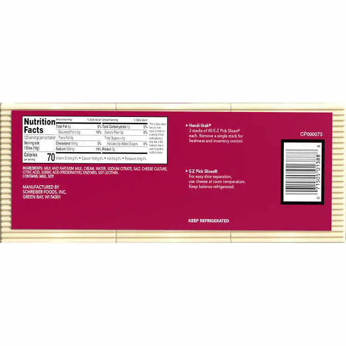 Schreiber Swiss - American Pasteurized Process White Cheese Slices - 120 Slices, Made With Milk, 2.27Kg SCHREIBER