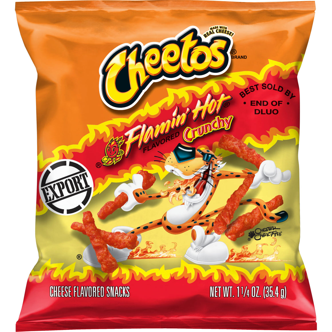 Cheetos Crunchy Flaming Hot Cheese Flavored Snack, Made with Real Cheese, 1.25 OZ (35g) - Export