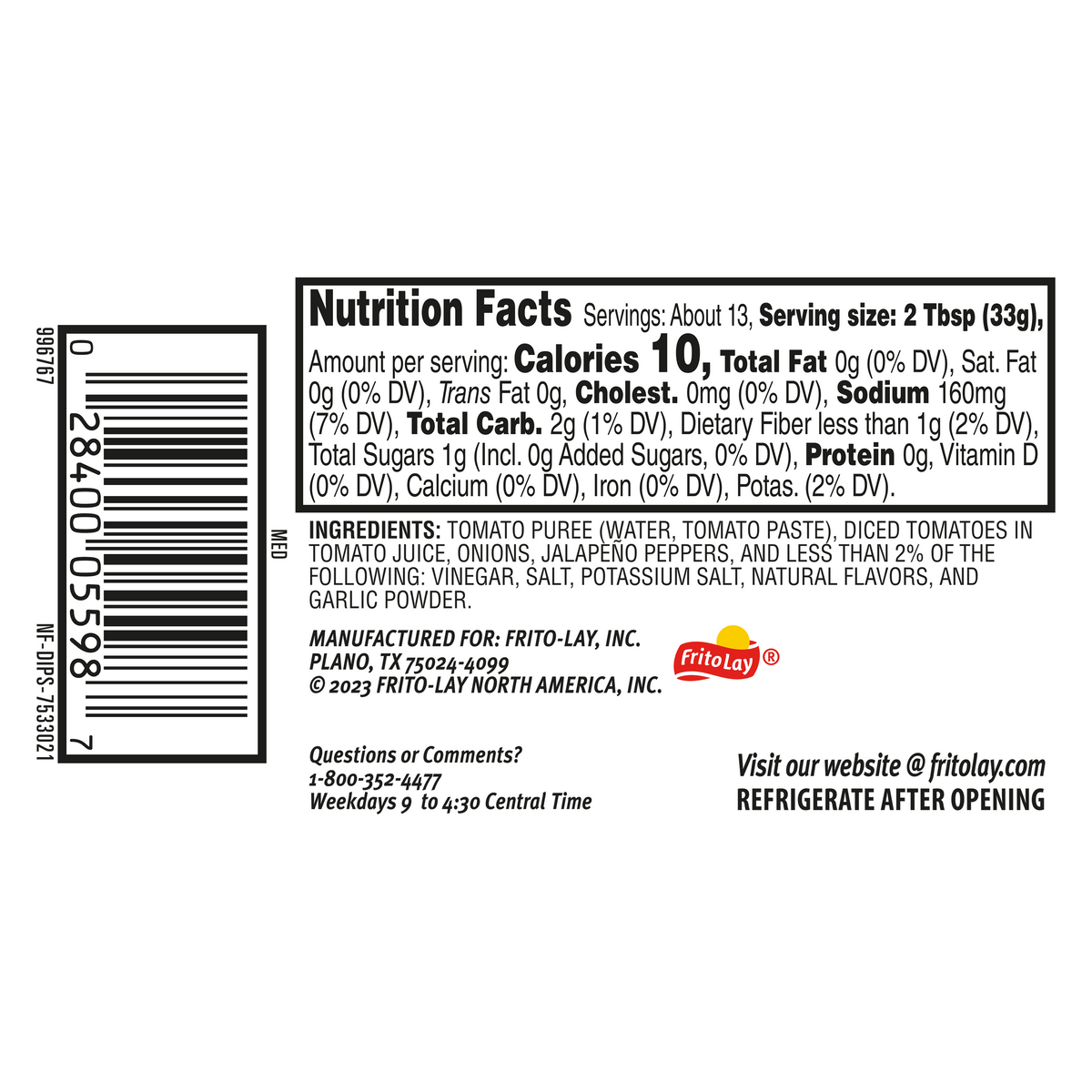 Tostitos Chunky Salsa, Medium 15.5 OZ (439g) - Export