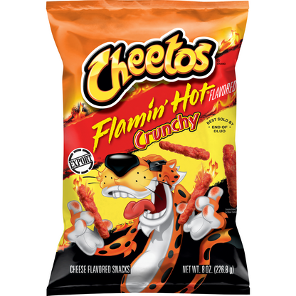 Cheetos Crunchy Flaming Hot Cheese Flavored Snack, Made with Real Cheese, 8 OZ (227g) - Export