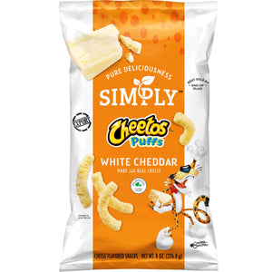 Cheetos Simply White Cheddar Cheese Puffs, Made with Real Cheese,8 OZ (227g) - Export