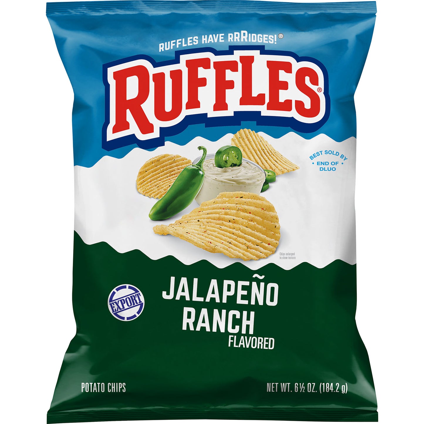 Rufflles Jalapeno Ranch Flavored Potato Chips 6.5 OZ (184g) - Export