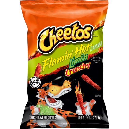 Cheetos Crunchy Flaming Hot Limon Flavored Snack, Made with Real Cheese, 8 OZ (227g) - Export